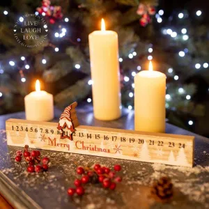 Merry Christmas Gnome Wooden Advent Calendar Ruler - Nordic-Inspired Holiday Decor