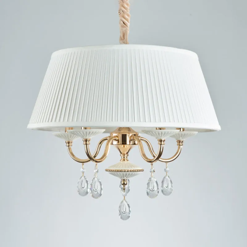 Minimalist Drum Chandelier with Crystal Droplet - 4 Heads Pendant Lamp in White/Grey