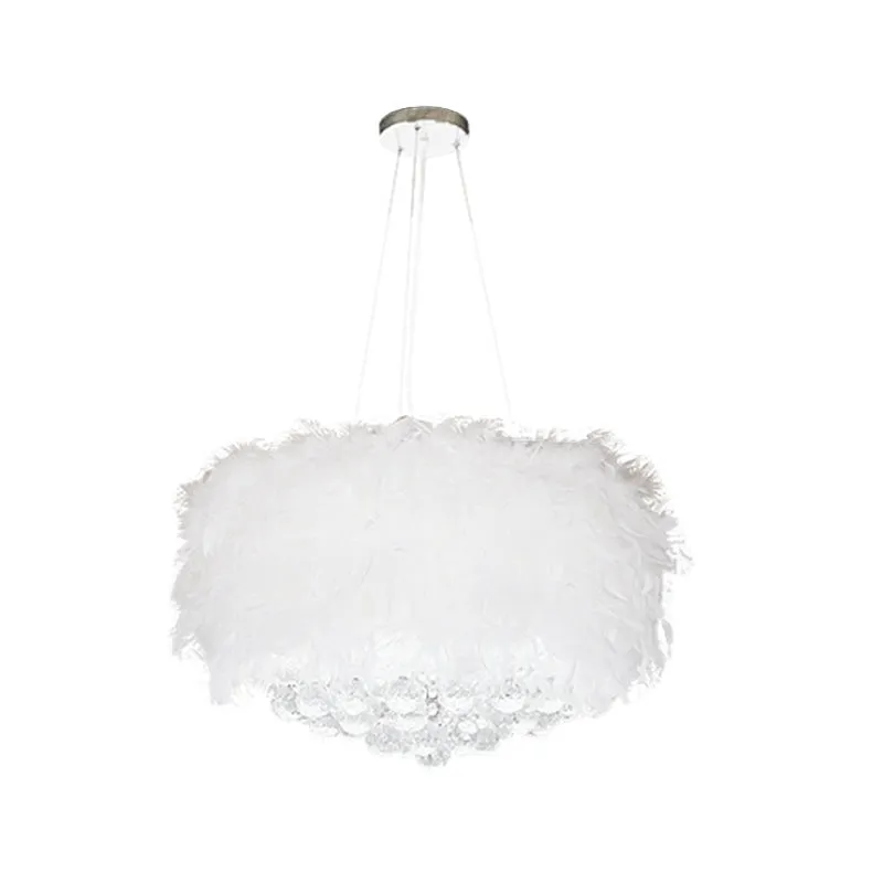 Minimalist Feather Pendant Chandelier Light in White with Crystal Orb, 16"/18"/23.5" W