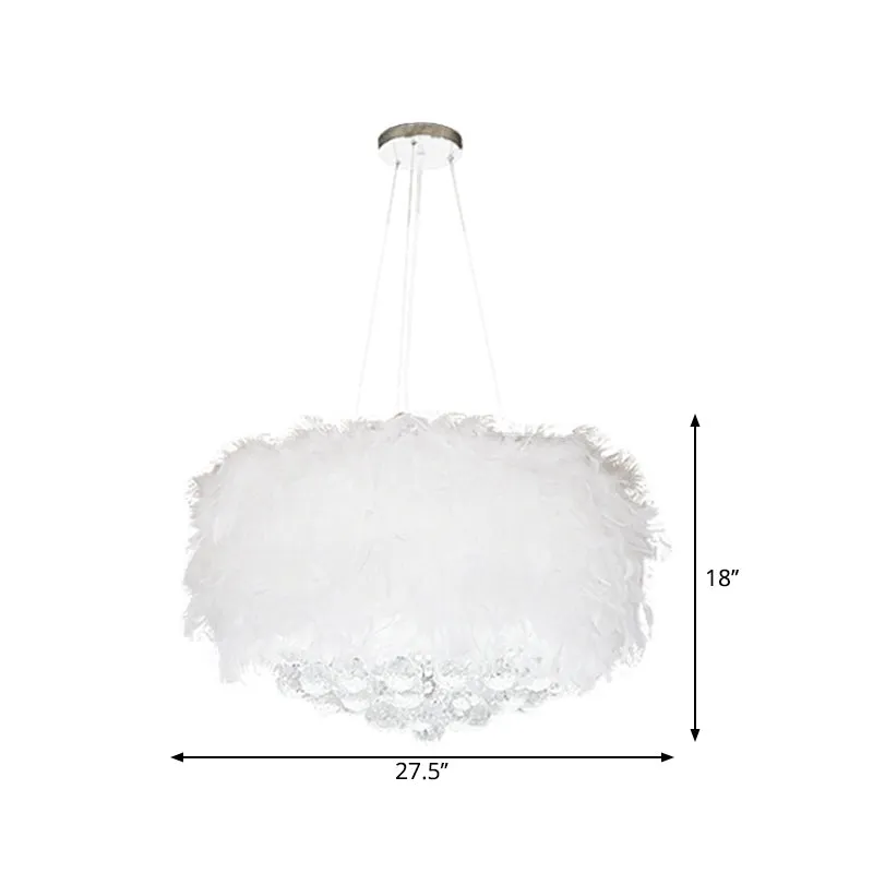 Minimalist Feather Pendant Chandelier Light in White with Crystal Orb, 16"/18"/23.5" W