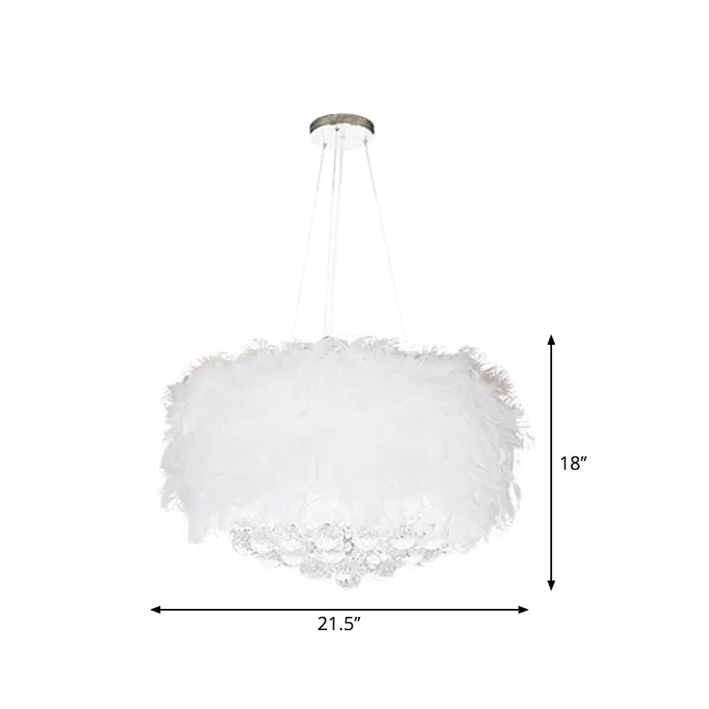 Minimalist Feather Pendant Chandelier Light in White with Crystal Orb, 16"/18"/23.5" W