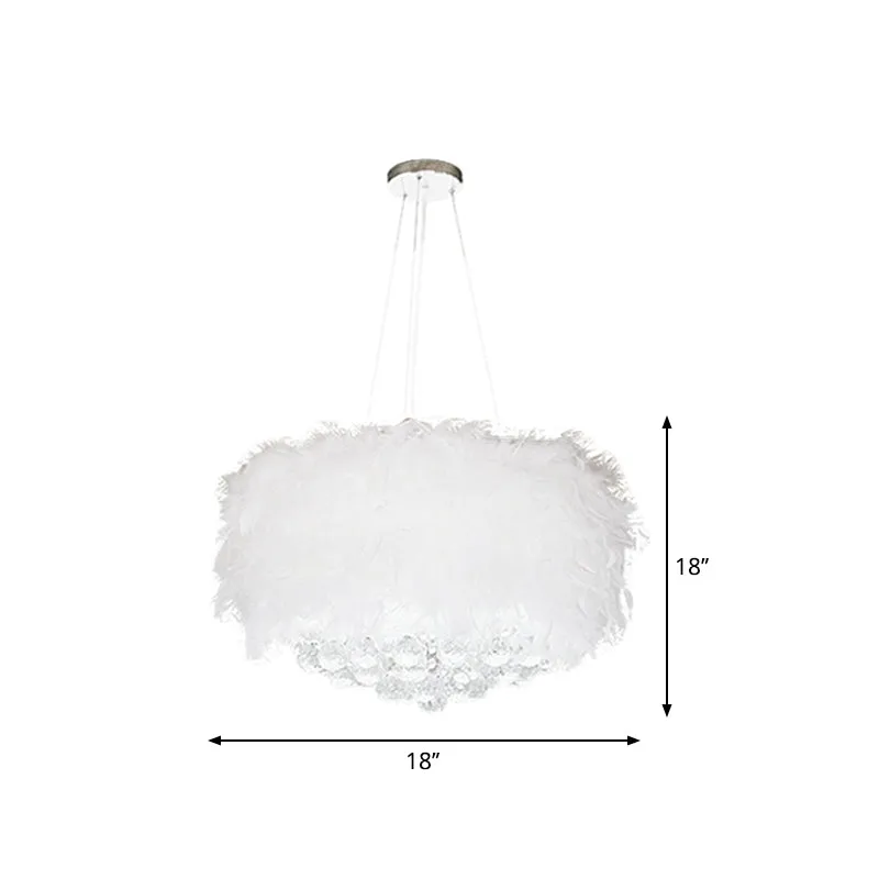 Minimalist Feather Pendant Chandelier Light in White with Crystal Orb, 16"/18"/23.5" W