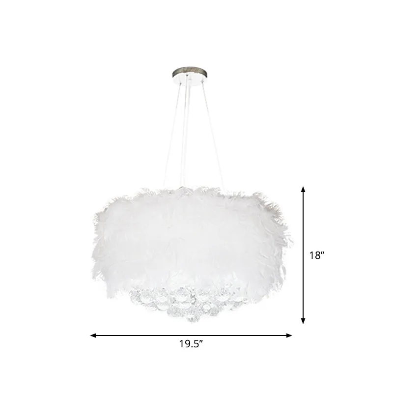 Minimalist Feather Pendant Chandelier Light in White with Crystal Orb, 16"/18"/23.5" W