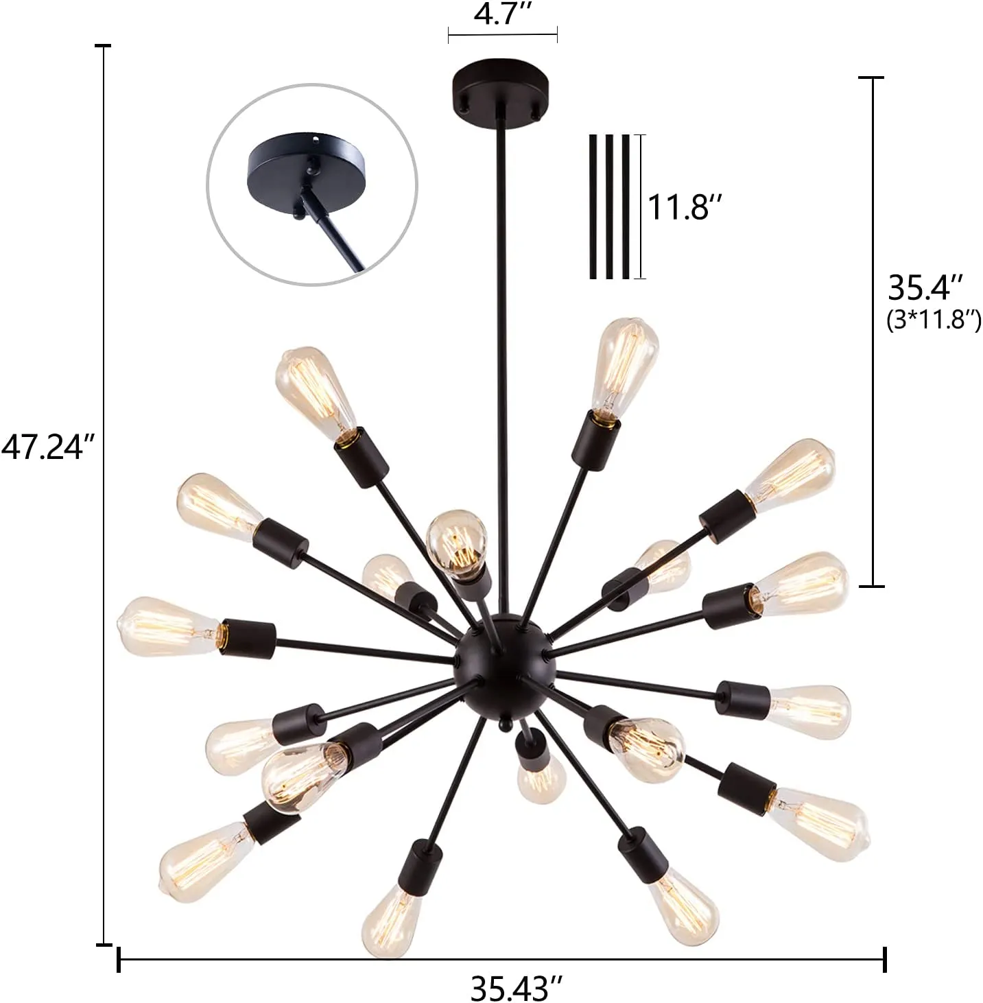 Modern 18-Lights Black Chandelier