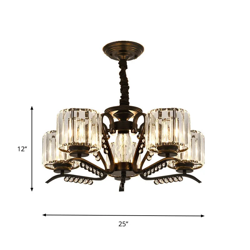 Modern 3/5-Head Black Chandelier with Crystal Shade - Ideal for Living Room Suspension Lighting
