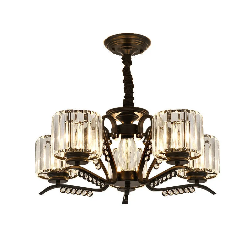 Modern 3/5-Head Black Chandelier with Crystal Shade - Ideal for Living Room Suspension Lighting