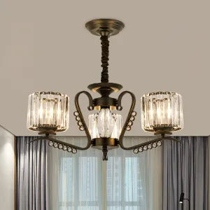 Modern 3/5-Head Black Chandelier with Crystal Shade - Ideal for Living Room Suspension Lighting
