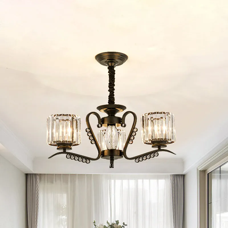 Modern 3/5-Head Black Chandelier with Crystal Shade - Ideal for Living Room Suspension Lighting