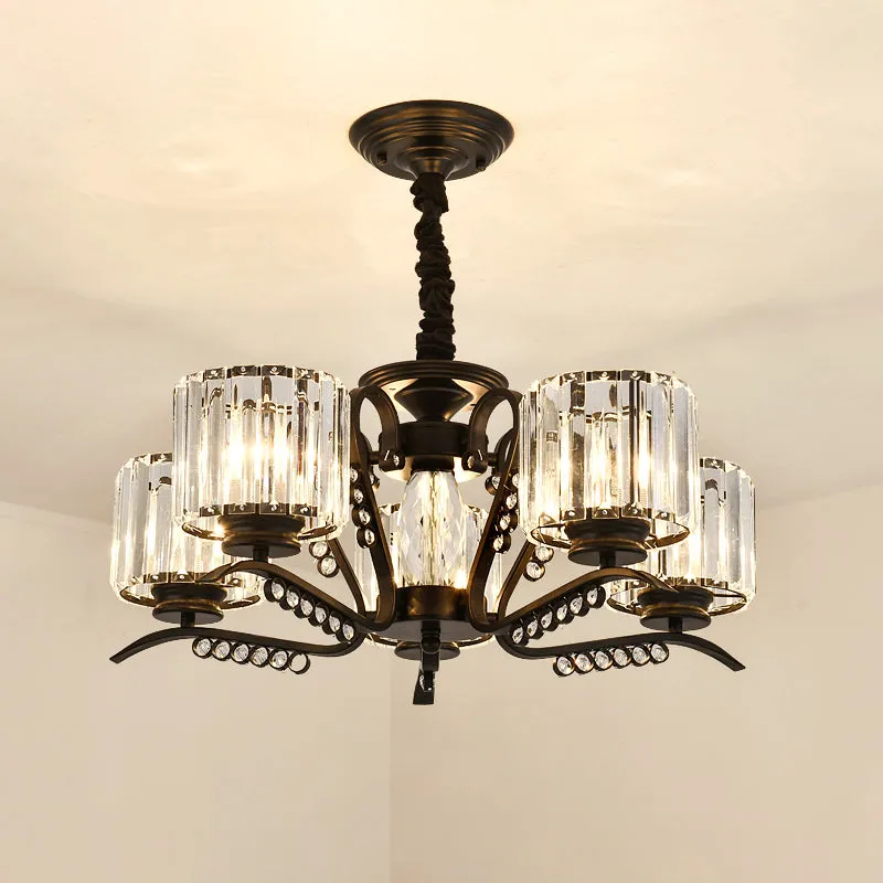 Modern 3/5-Head Black Chandelier with Crystal Shade - Ideal for Living Room Suspension Lighting