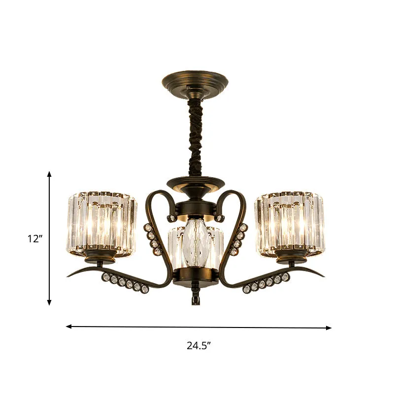 Modern 3/5-Head Black Chandelier with Crystal Shade - Ideal for Living Room Suspension Lighting