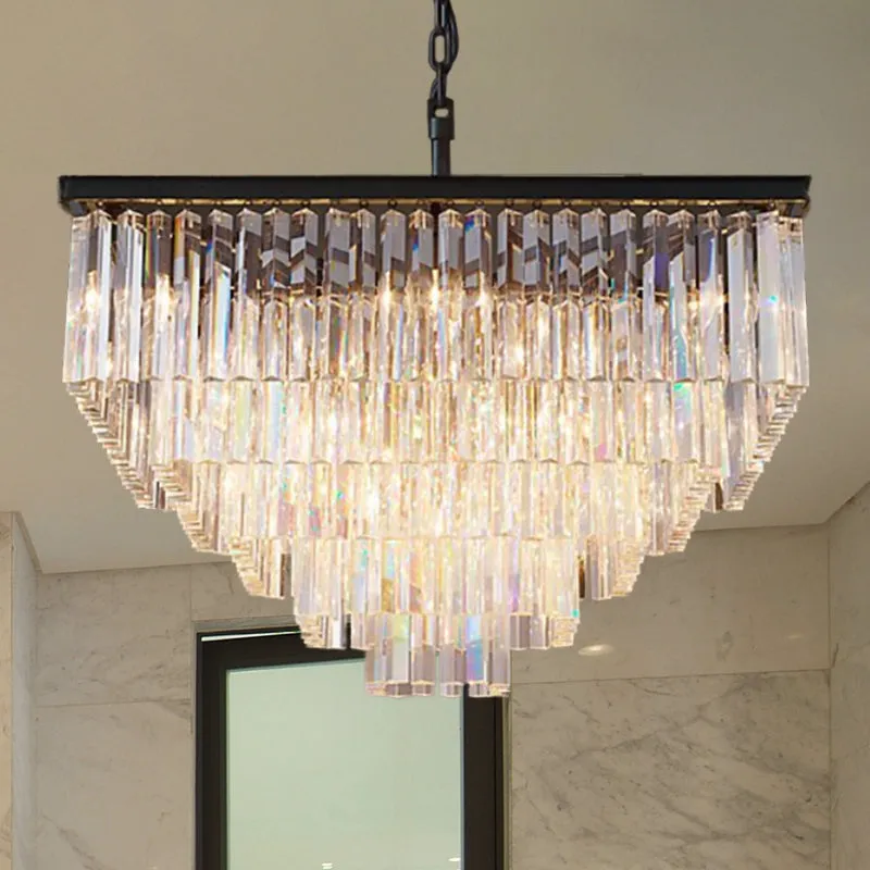 Modern 3/5/7-Tier Living Room Chandelier with Clear Crystal Shade and LED Suspension Pendant - 19.5"/31.5"/43" Wide