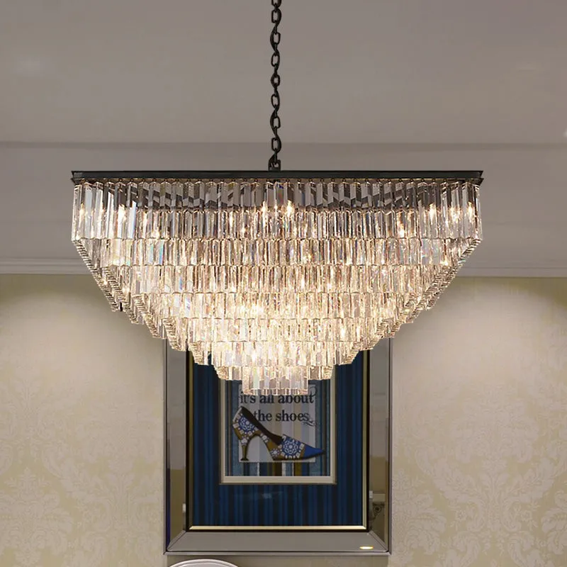 Modern 3/5/7-Tier Living Room Chandelier with Clear Crystal Shade and LED Suspension Pendant - 19.5"/31.5"/43" Wide