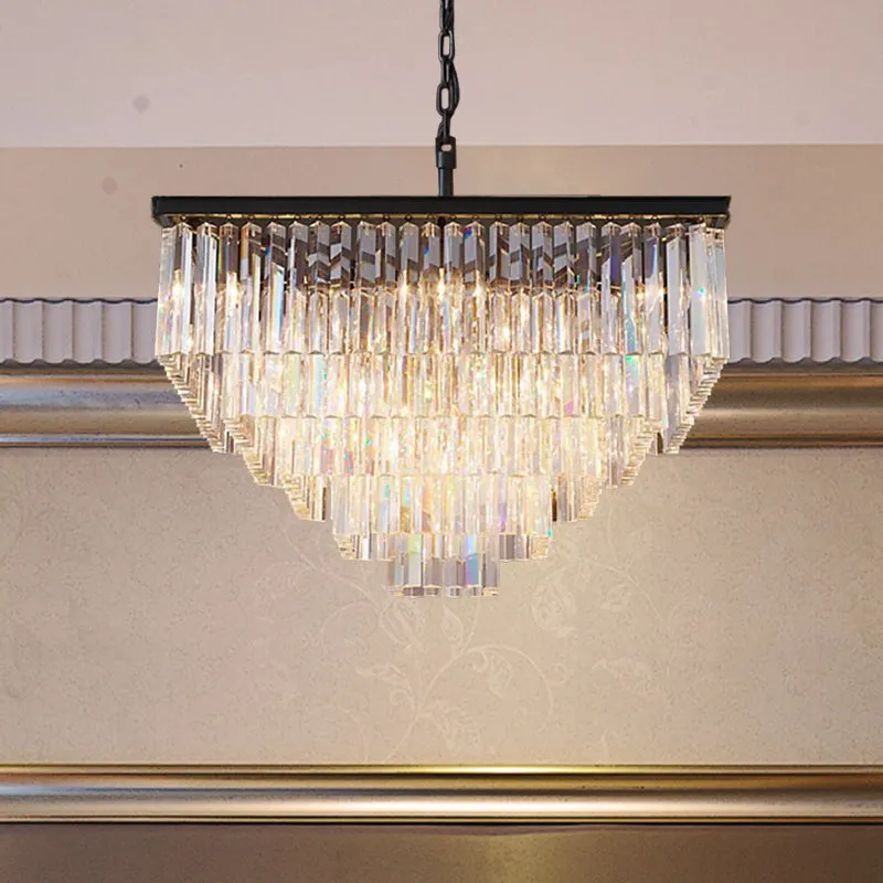 Modern 3/5/7-Tier Living Room Chandelier with Clear Crystal Shade and LED Suspension Pendant - 19.5"/31.5"/43" Wide
