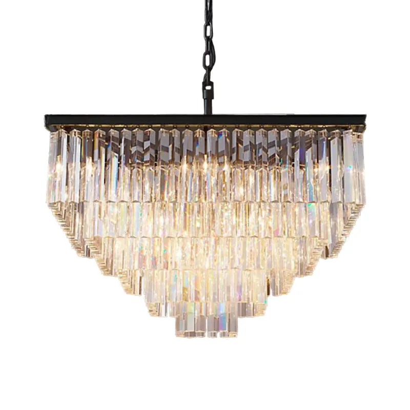 Modern 3/5/7-Tier Living Room Chandelier with Clear Crystal Shade and LED Suspension Pendant - 19.5"/31.5"/43" Wide
