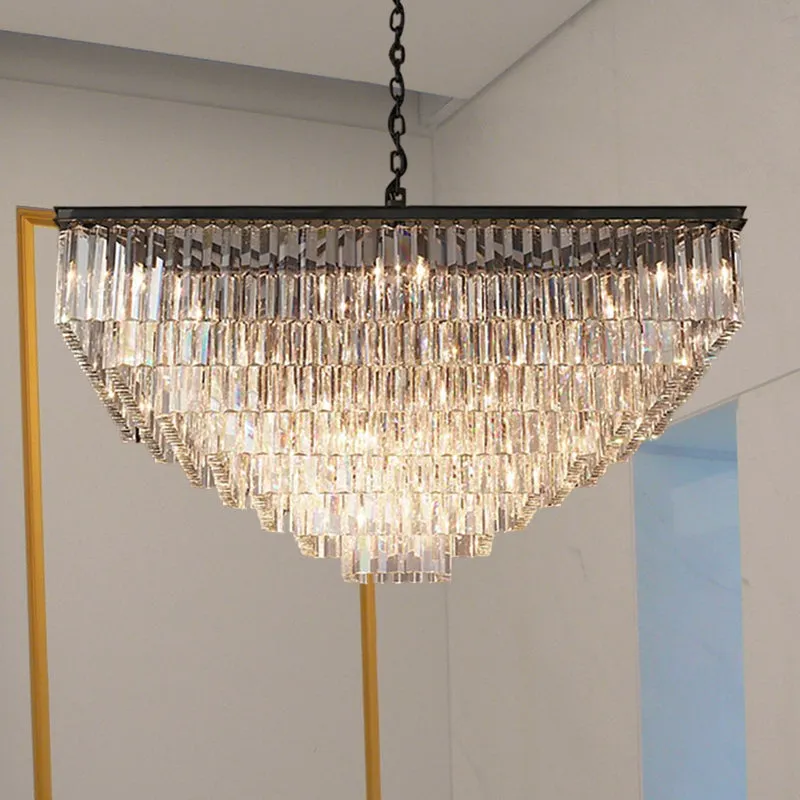 Modern 3/5/7-Tier Living Room Chandelier with Clear Crystal Shade and LED Suspension Pendant - 19.5"/31.5"/43" Wide