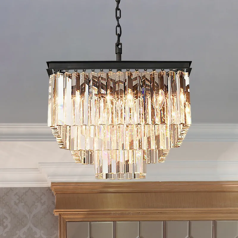 Modern 3/5/7-Tier Living Room Chandelier with Clear Crystal Shade and LED Suspension Pendant - 19.5"/31.5"/43" Wide