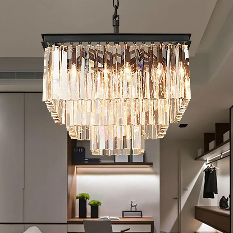 Modern 3/5/7-Tier Living Room Chandelier with Clear Crystal Shade and LED Suspension Pendant - 19.5"/31.5"/43" Wide
