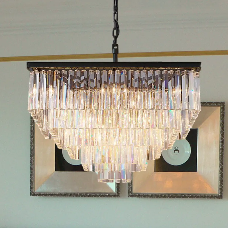Modern 3/5/7-Tier Living Room Chandelier with Clear Crystal Shade and LED Suspension Pendant - 19.5"/31.5"/43" Wide