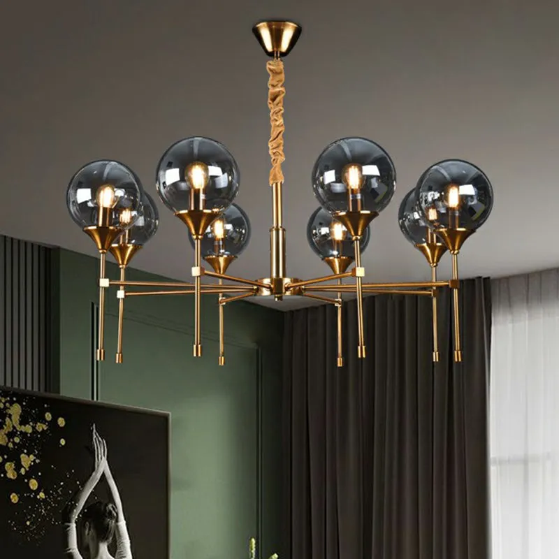 Modern Ball Up Chandelier: Elegant Glass Suspension Light Fixture for Dining Room in Brass