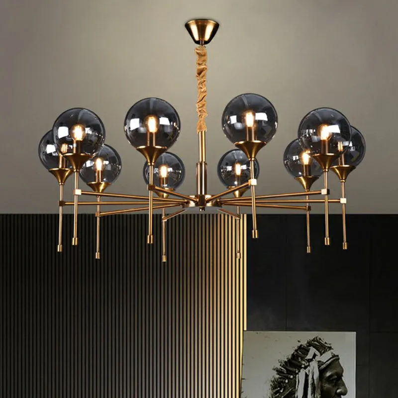Modern Ball Up Chandelier: Elegant Glass Suspension Light Fixture for Dining Room in Brass