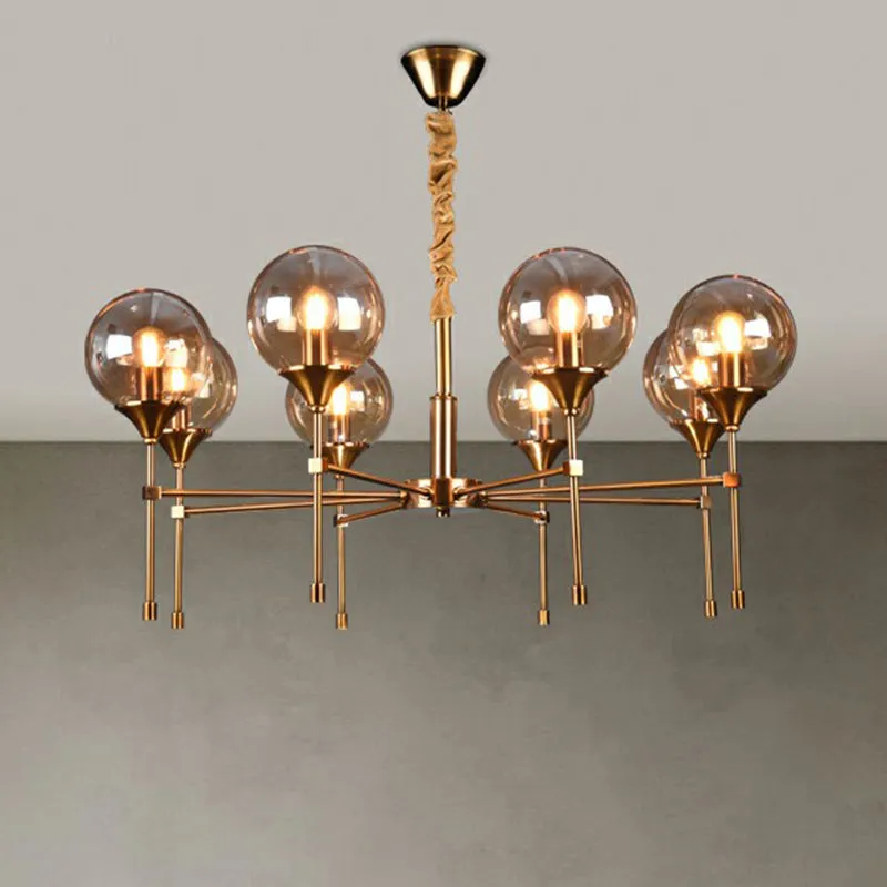 Modern Ball Up Chandelier: Elegant Glass Suspension Light Fixture for Dining Room in Brass