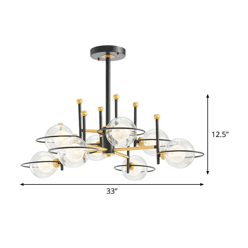 Modern Black Round Ceiling Light Fixture with Clear Glass - 8-Light Vertical Chandelier Pendant Lamp