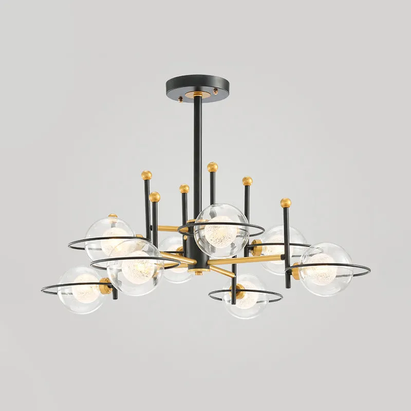 Modern Black Round Ceiling Light Fixture with Clear Glass - 8-Light Vertical Chandelier Pendant Lamp