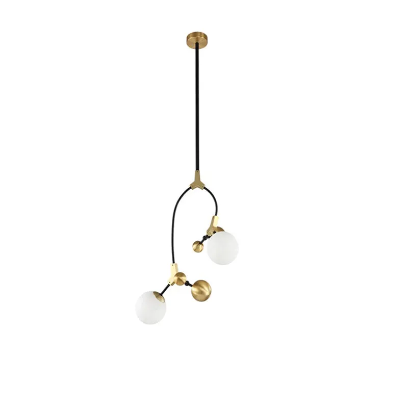 Modern Brass Ball Hanging Lamp with White Glass Shade - Bedroom Chandelier Pendant Light (2/5/7 Heads)