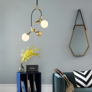 Modern Brass Ball Hanging Lamp with White Glass Shade - Bedroom Chandelier Pendant Light (2/5/7 Heads)