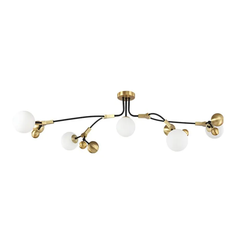 Modern Brass Ball Hanging Lamp with White Glass Shade - Bedroom Chandelier Pendant Light (2/5/7 Heads)