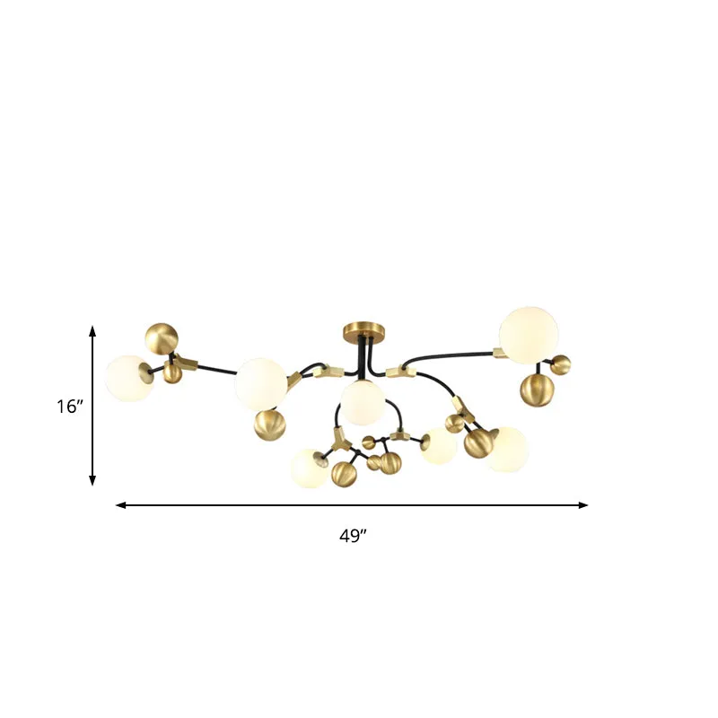 Modern Brass Ball Hanging Lamp with White Glass Shade - Bedroom Chandelier Pendant Light (2/5/7 Heads)