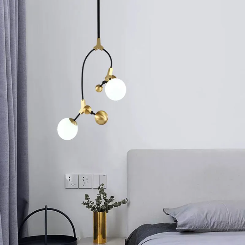 Modern Brass Ball Hanging Lamp with White Glass Shade - Bedroom Chandelier Pendant Light (2/5/7 Heads)