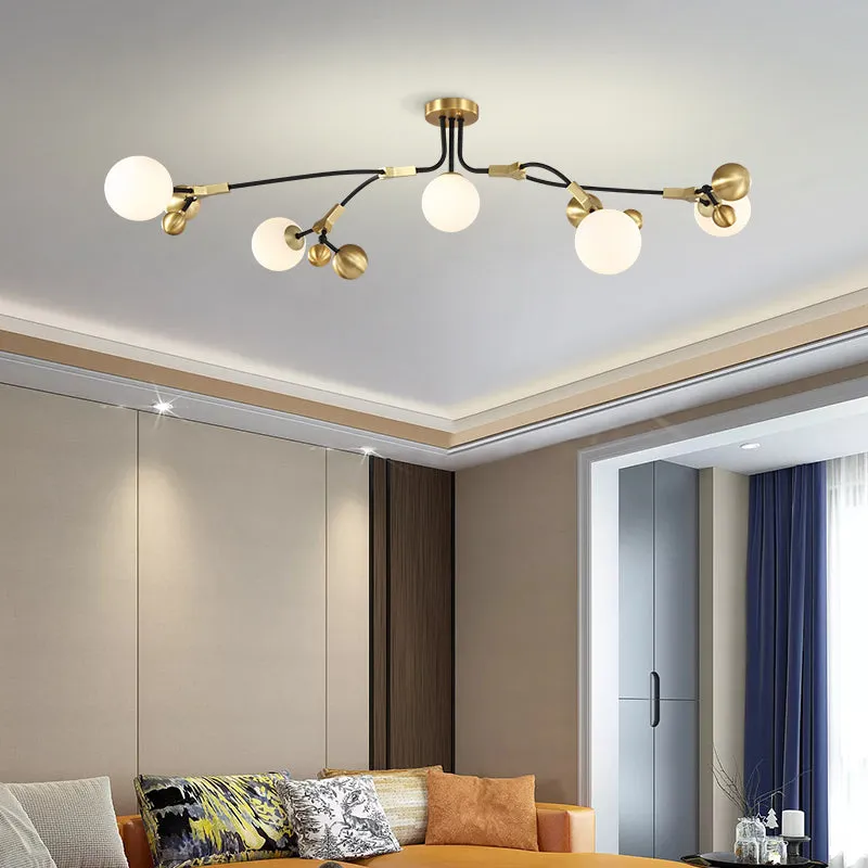 Modern Brass Ball Hanging Lamp with White Glass Shade - Bedroom Chandelier Pendant Light (2/5/7 Heads)