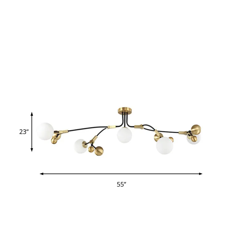 Modern Brass Ball Hanging Lamp with White Glass Shade - Bedroom Chandelier Pendant Light (2/5/7 Heads)