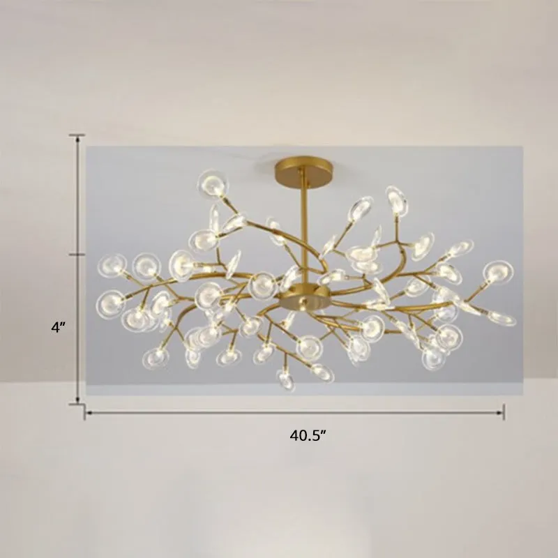 Modern Brass Leaf Pendant Chandelier with LED Lighting for Living Room