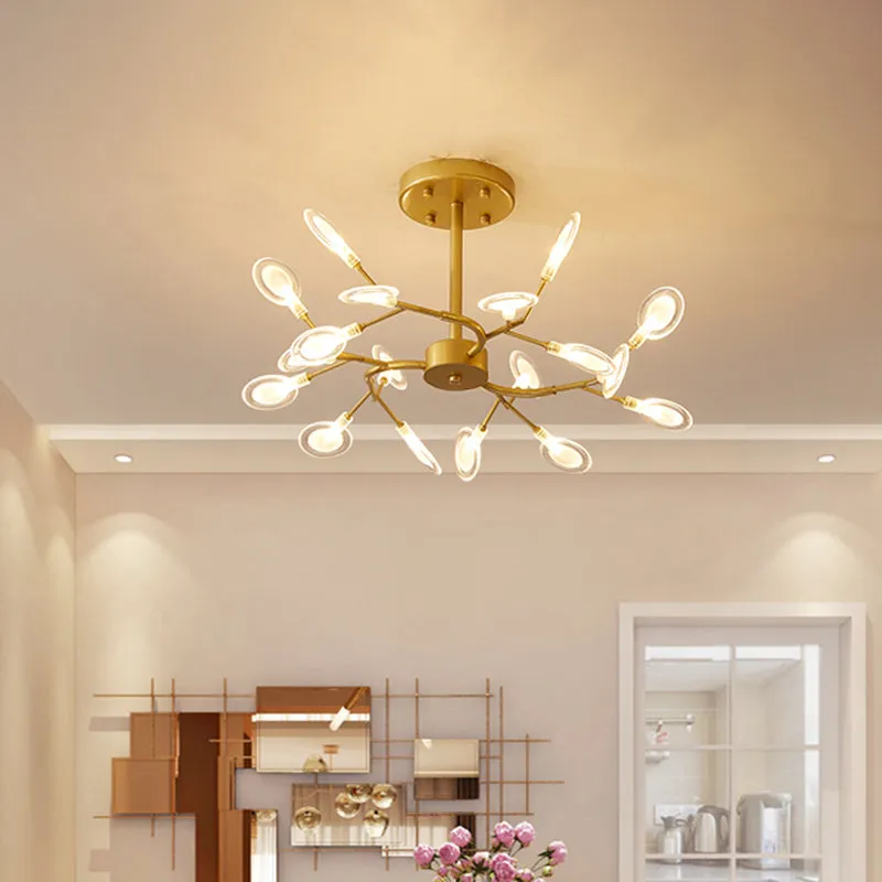 Modern Brass Leaf Pendant Chandelier with LED Lighting for Living Room