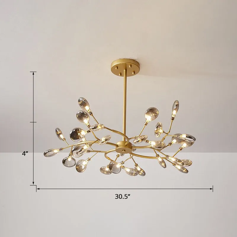 Modern Brass Leaf Pendant Chandelier with LED Lighting for Living Room