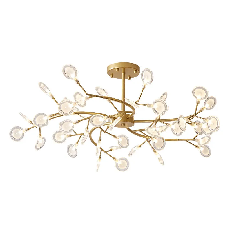 Modern Brass Leaf Pendant Chandelier with LED Lighting for Living Room