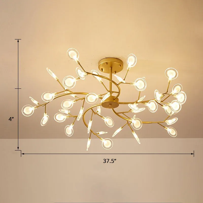 Modern Brass Leaf Pendant Chandelier with LED Lighting for Living Room