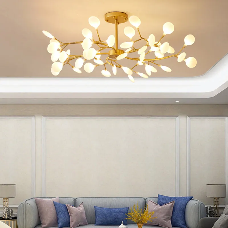 Modern Brass Leaf Pendant Chandelier with LED Lighting for Living Room