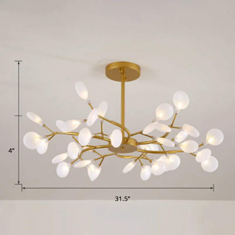 Modern Brass Leaf Pendant Chandelier with LED Lighting for Living Room