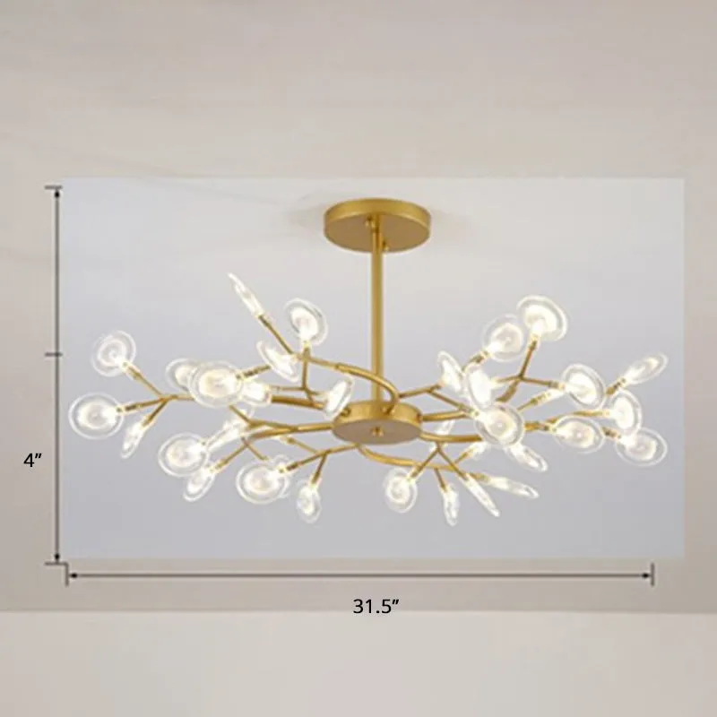 Modern Brass Leaf Pendant Chandelier with LED Lighting for Living Room