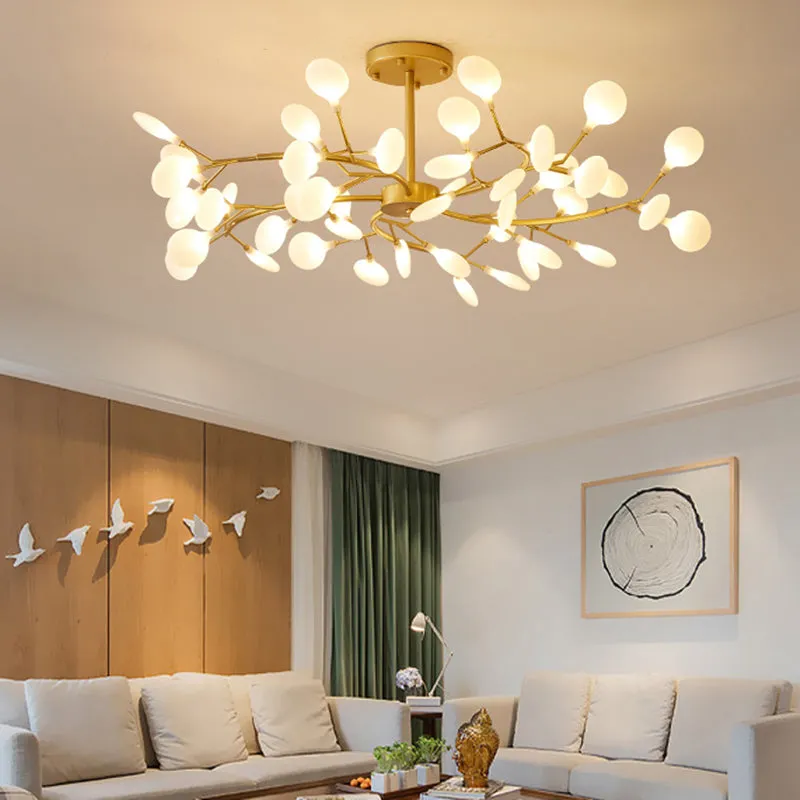 Modern Brass Leaf Pendant Chandelier with LED Lighting for Living Room