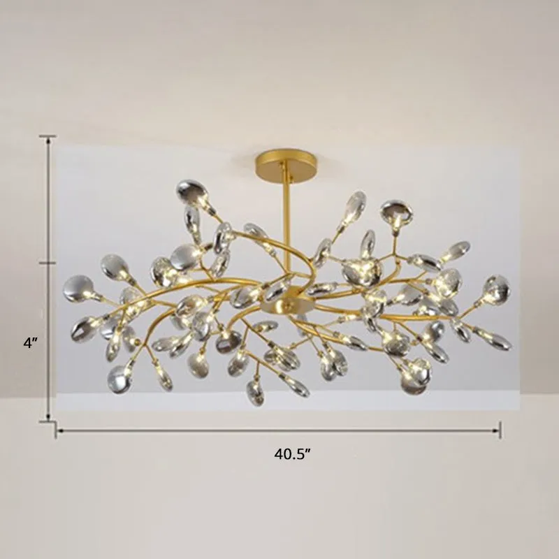 Modern Brass Leaf Pendant Chandelier with LED Lighting for Living Room