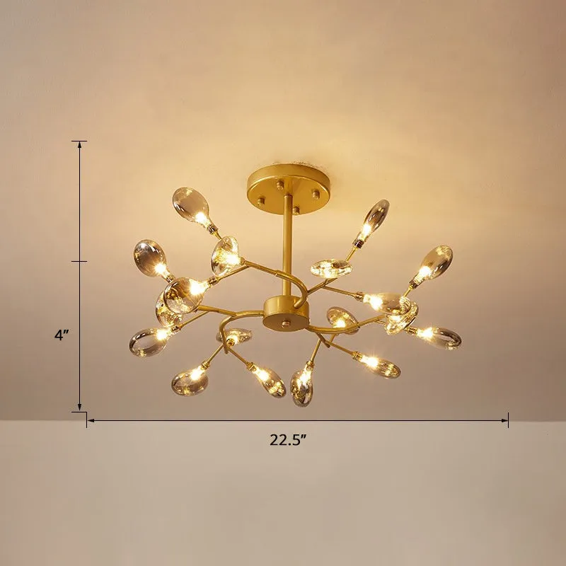 Modern Brass Leaf Pendant Chandelier with LED Lighting for Living Room