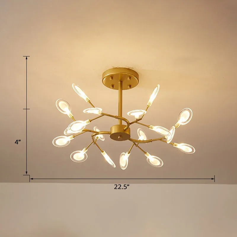 Modern Brass Leaf Pendant Chandelier with LED Lighting for Living Room