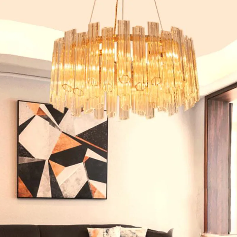 Modern Clear Crystal Chandelier Light with 8 Gold Heads - Elegant Hanging Fixture