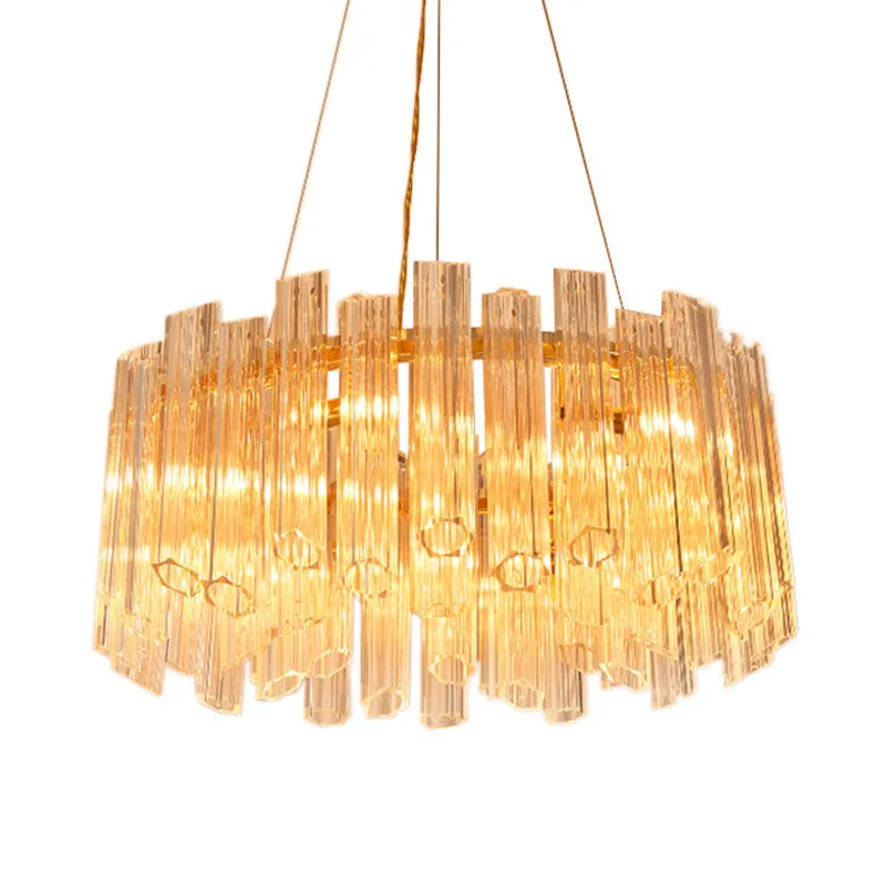 Modern Clear Crystal Chandelier Light with 8 Gold Heads - Elegant Hanging Fixture