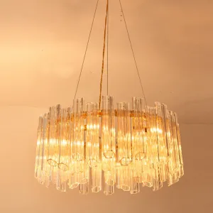 Modern Clear Crystal Chandelier Light with 8 Gold Heads - Elegant Hanging Fixture