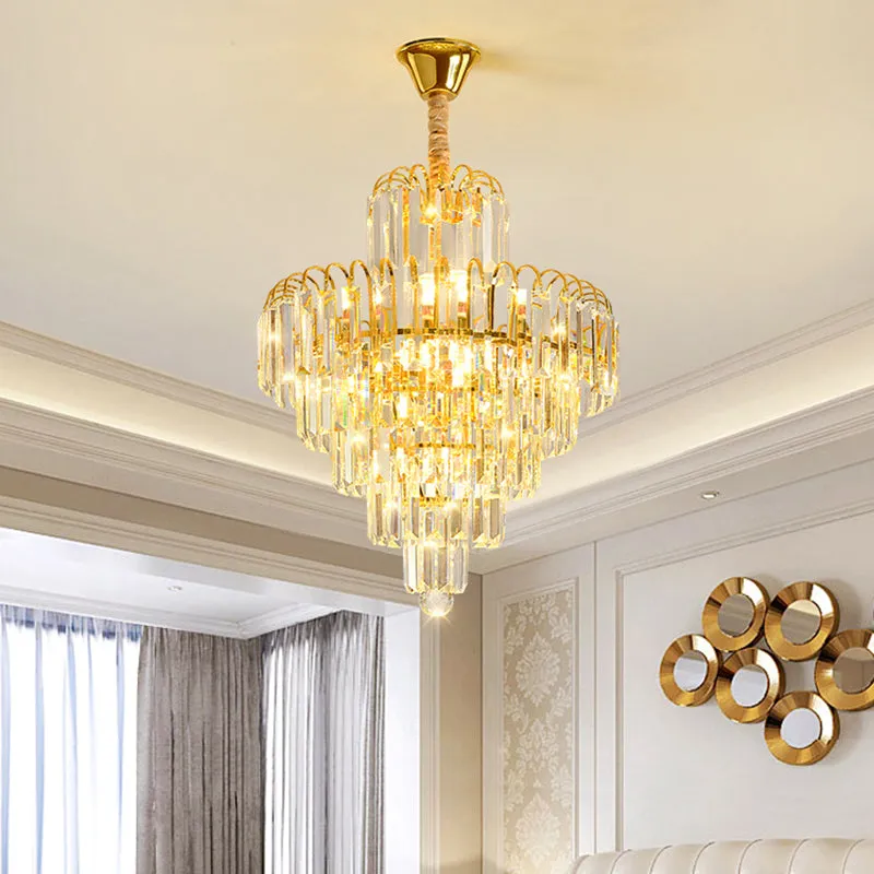 Modern Clear K9 Crystal Cone Pendant Chandelier - Elegant Lighting for Restaurants